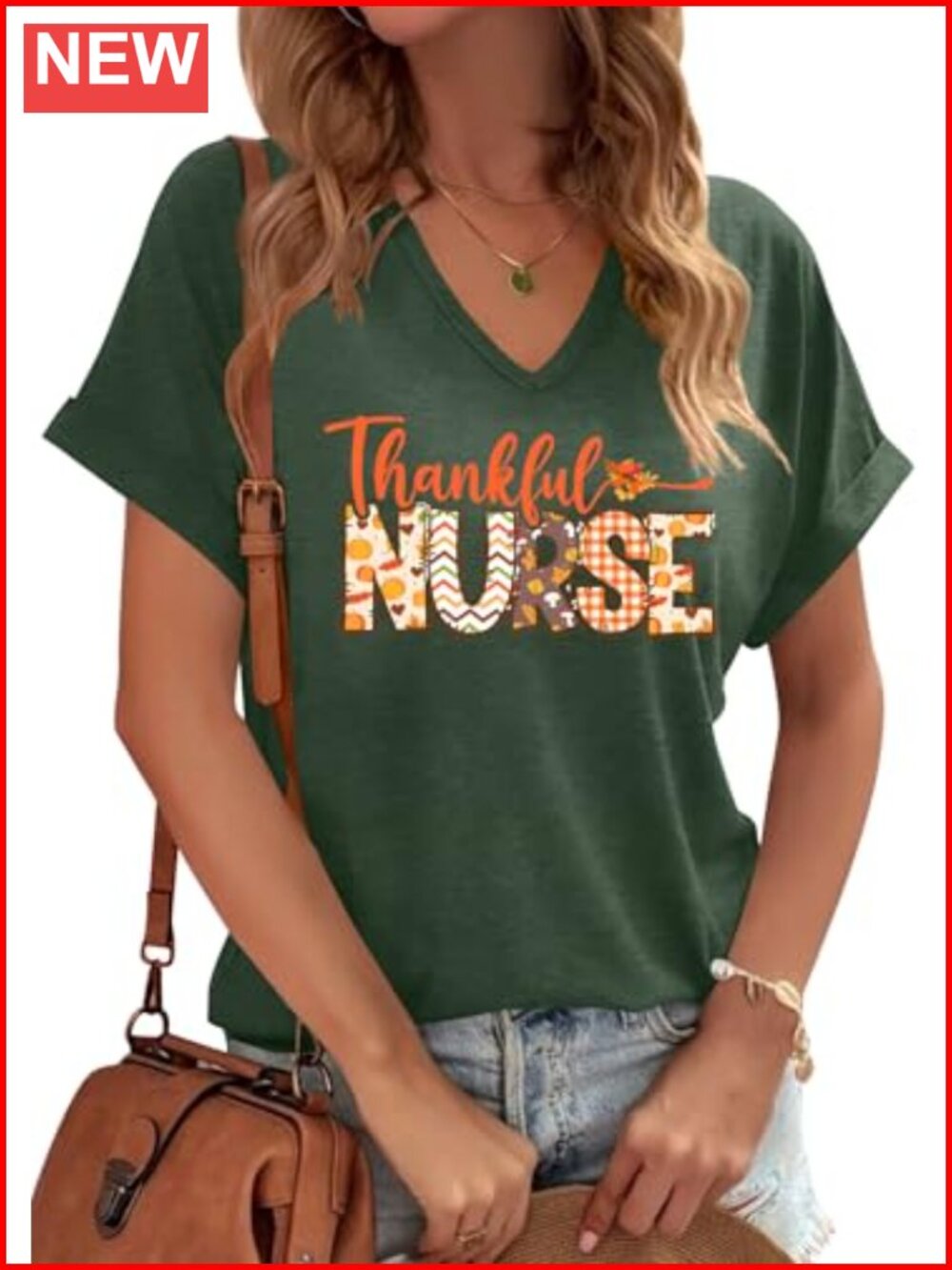 Thankful V Neck Short Sleeve Tee Thanksgiving Fall Top